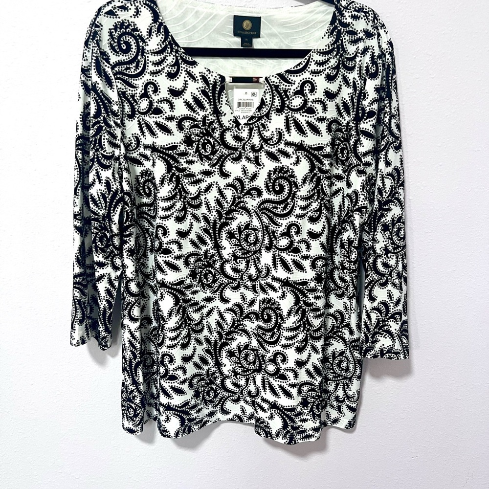 JM Collection‎ burn out brocade 3/4 sleeves Blouse XL